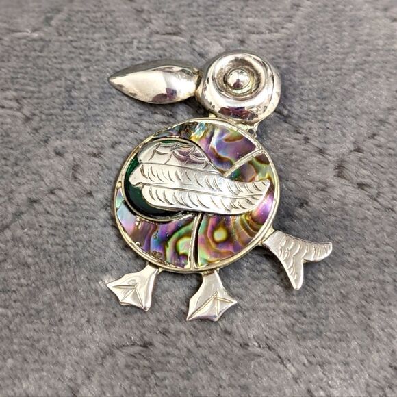 Jewelry - Vintage /Rare Mexico Sterling Silver & Abalone Whimsical Toucan Brooche